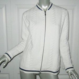 BARBOUR Kelsey White Bomber Style Nautical Zip Front Sweater Size 6